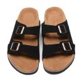 Men Arizona Style Sandals Women Casual Shoes Ladies Two Buckles Summer Beach Leather Flip Flops Wood Sole Slides With Shoes Box. 