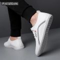 FUGUIJIXIANG Brand Men's Shoes Soft Bottom Soft Surface White Shoes Non-Slip Casual Leather Shoes for Men. 
