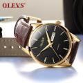 Olevs 6898 Brown PU Leather Analoge Fashion Wrist Watch For Men.