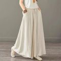 New Literary Leisure Cotton Linen Loose Large Size Wide Leg Pants High Waist Straight Long Pants.