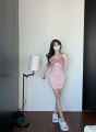 Sexy Sweet and Spicy Twisted Knitted Long-Sleeved Dress Women's Autumn and Winter Korean Style Inner Wear Sense Waist-Controlled Base Hip Wrapping Skirt Short Skirt.