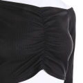 New Women's Long Sleeve T-shirt Summer Fashion Casual Off Shoulder Cropped Top Solid Color.