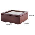 Wooden 9 Grids Tea Box Tea Bags Container Storage Box Square Gift Box Case Transparent Top Lid Jewelry Storage Box-Red  color. 