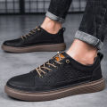 Italian Casual Shoes Men's Lace Up Oxford Shoes Genuine Leather Thick Bottom Outdoor Walking Shoes Black Office Men Dress Shoes KEEMEEUYZO.