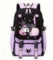 Anime Kuromi Backpack USB Patchwork Girl Boy Black Purple Schoolbag Kawaii Student School Bag Computer Large Mochilas Gift.