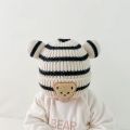 Baby fall and winter children's knitted cap baby boy baby girl baby striped bear head wool cap rolled warm hat baby accessories.