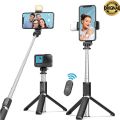 R1S Bluetooth Wireless Remote Selfie Stick LED light 3 in 1 Extendable Foldable Handheld Monopod Tripod Stand Holder.