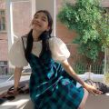 Plaid Slip Dress Women's Summer Korean-Style Sweet French Gentle Design Niche High-End Mid-Length Dress. 