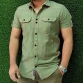 Shirt For Men Summer Cotton Fabric Half Sleeve Casual Style Solid Colors.