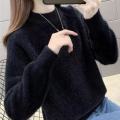 Winter Women Pullover Sweater Fashion Half Turtleneck Knitted Jumper Loose Imitation Mink Velvet Knitted Sweater Femme Tops T93. 