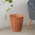 Wicker Trash Can Round Imitation Rattan Waste Basket for Kitchen Nursery. 