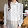 Pink Shirt Women's Long Sleeve Spring New Korean Style Western Style Design Sense Niche Fashion High-End Satin Top.