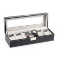 6 Slot Leather Watch Box Display Case Organizer Glass Jewelry Storage Black - Safeguard Timepieces With The 6 Slot Leather Watch Box. 