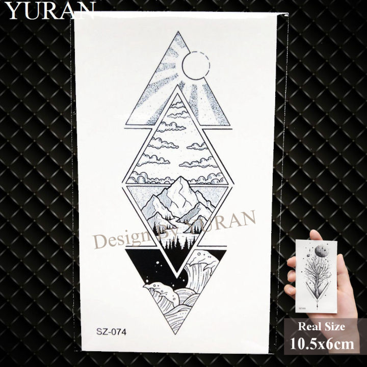 【EIEGANT Store】YURAN HOT Geometric Temporay Tattoo Stickers Body Art Forest Water Transfer Tatoos Triangle Waves Fake Tatoos