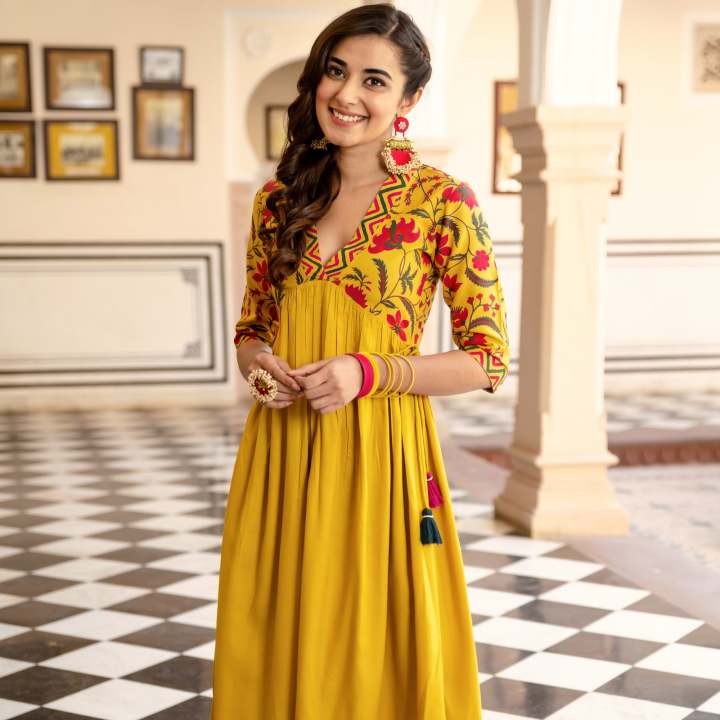 Mustard%20yellow%20V%20Neck%20Gathered%20Dress%20with%20Tassels%20k-186%20-%20Image%206