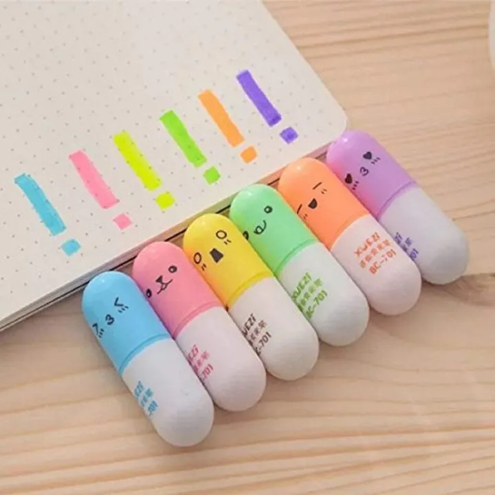 6%20Pcs/Set%20Mini%20Pilll%20Shaped%20Highlighter%20Pens%20for%20Writing%20Cute%20Face%20Graffiti%20Marker%20Pen%20-%20Image%203