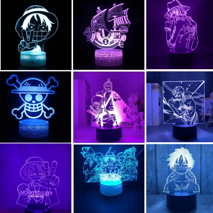 【Solitary waves】One Piece Zoro Luffy Nami Anime Night Lights Action Figure 3D LED Color Changing Toys Doll Usopp Sanji Chopper Hancock Xmas Gift
