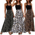 Ladies Soft Fabrics Spaghetti Strap Sleeveless Leopard Print Maxi Dress Elastic High Waist Skirt Bohemian Beach Vacation Dresses for Femaleโs.