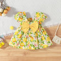 Summer New Baby Girl Dress Bubble Sleeves Square Neck Bow Summer Birthday Party Dress Sweet Princess Dress (0-3 Year Old Girl). 