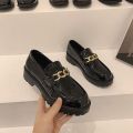 Women's Small Leather Shoes British Style2023New All-Match High Heel Loafers Black Spring and Autumn Flat Retro Shoes Spring. 