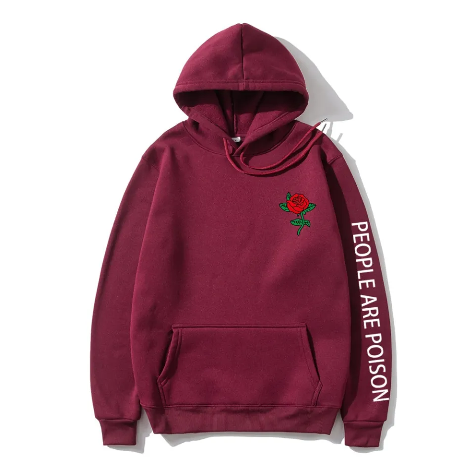 Trendy Hoodies Mens Rose Embroidered Hoodie Harajuku Hoodie Men