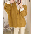 Korean Thick Needle Sweater Coat College v Collar Long Sleeve Knitted Cardigan Solid Color Casual Loose Temperament Shawl Outer Match. 