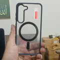 For Samsung Galaxy S23 Transparent Mobile Back Cover compatible with MagSafe technology.