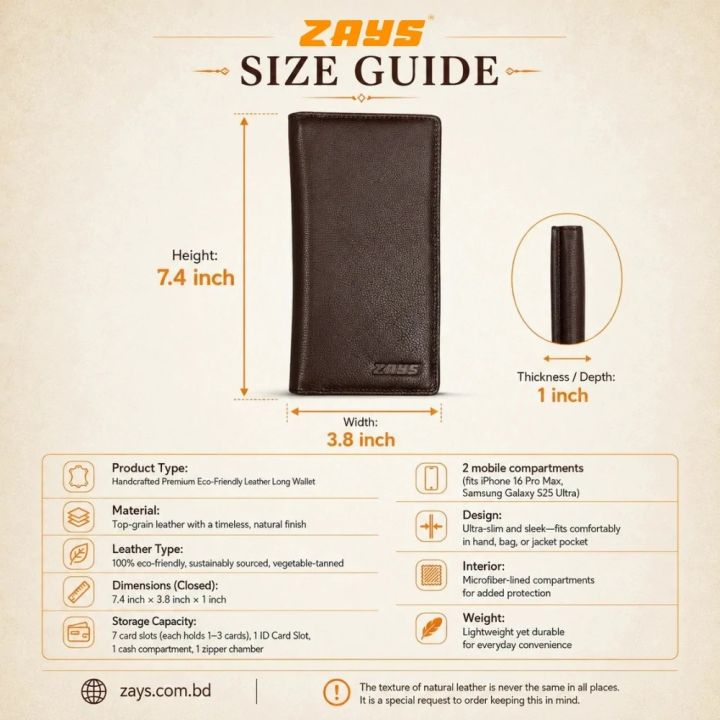 Zays%20Handcrafted%20Premium%20Eco-Friendly%20Leather%20Long%20Wallet,%20Top-Grain%20Vegetable-Tanned%20Slim%20Wallet%207.4%20x%203.8%20x%201%20Inch,%207%20Card%20Slots,%20ID%20Slot,%20Cash%20Compartment,%20Zipper%20Chamber,%202%20Mobile%20Compartments%20-%20Image%209