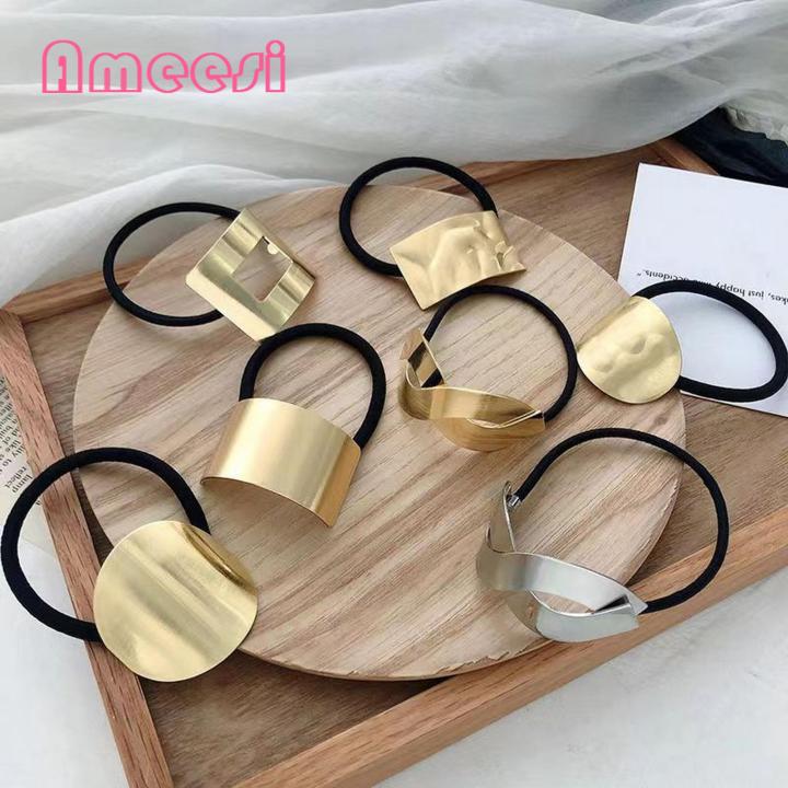 Trendy Metal Hair g for nytails Chic Metal Circle Hair Tie Trendy nytail Holder with Metallic Texture for Women Soutast Asian Fashion Must-have Metal Hair Tie nytail Buckle