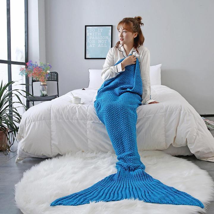 Knitted Handmade Mermaid Tail Blanket Yarn Crochet Mermaid Blanket