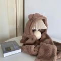3 in 1 Winter Hat Fashionable Women's Winter Plush Hat Set Cute Bear Ear Shape 3-in-1 Scarf Gloves Neck Warmer Solid Color Warm. 