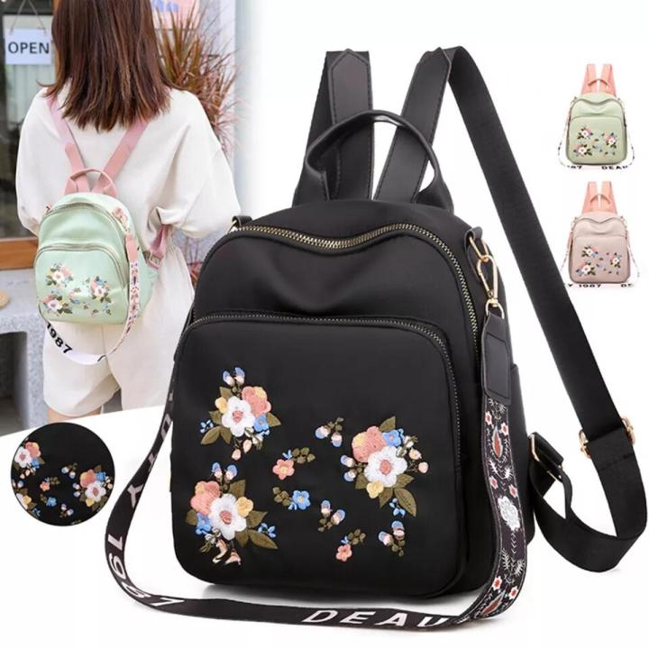 Casual Backpack Creative Flower Design Embroidered Shoulder School College University Bags Gilrls Daily Travel Anti Theft Bagpack School Bag For