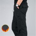 Men's Cargo Pants Winter Casual Warm Thicken Fleece Pants Men Cotton Multi Pockets  Military Baggy Tactical Pants. 