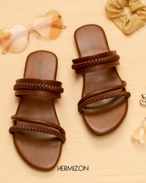 Hermizon Mavis Brown Summer Women's Sandals/Slippers/Flats/Slip Ons Customized