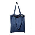 Zipper Closure Denim Blue Tote Bag. 