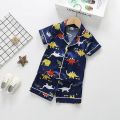 Summer Children Cartoon Short Sleeve+Shorts 2pc Satin Silk Pajamas Sets Girls Sleepwear Boy Loungewear Leisure Wear Home Clothes.