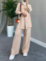 Womenโs New arrival clothes solid color long sleeved shirt coat and pant set Female casual 2 piece.