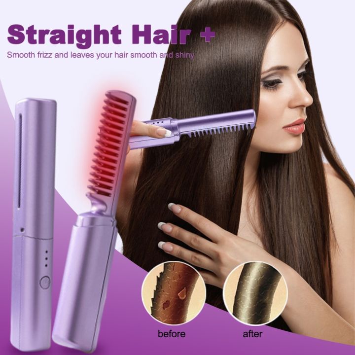 Portable Hair Straightener Brush Wireless Hair Straightening Comb  Anti-Scald Smooth Frizzy Hair Fast Heated Mini Hot Air Comb