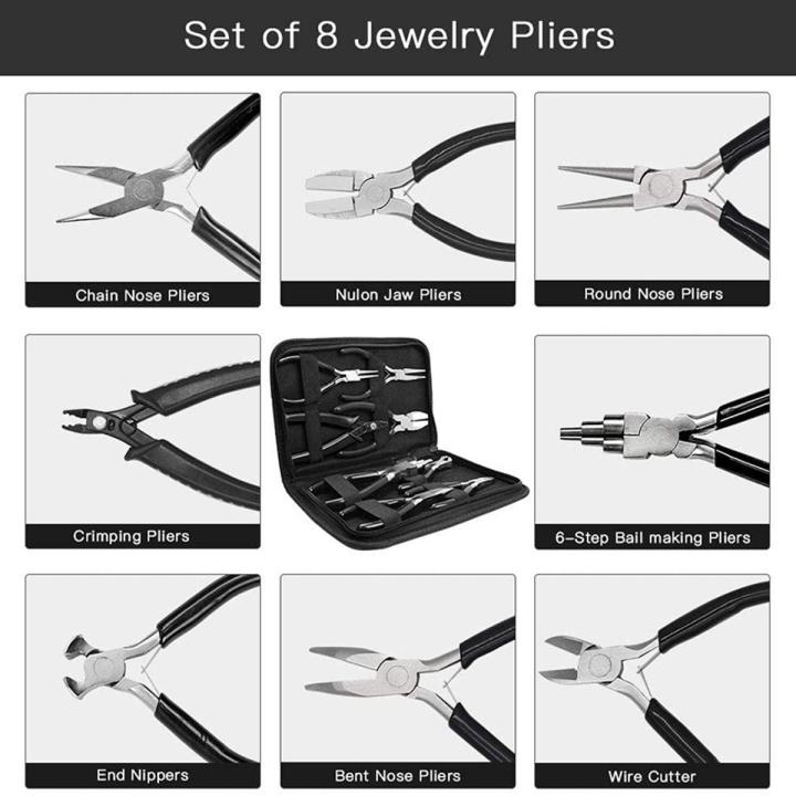 jewelry making tools-8 jewelry pliers with different functions,  carrying case-Black