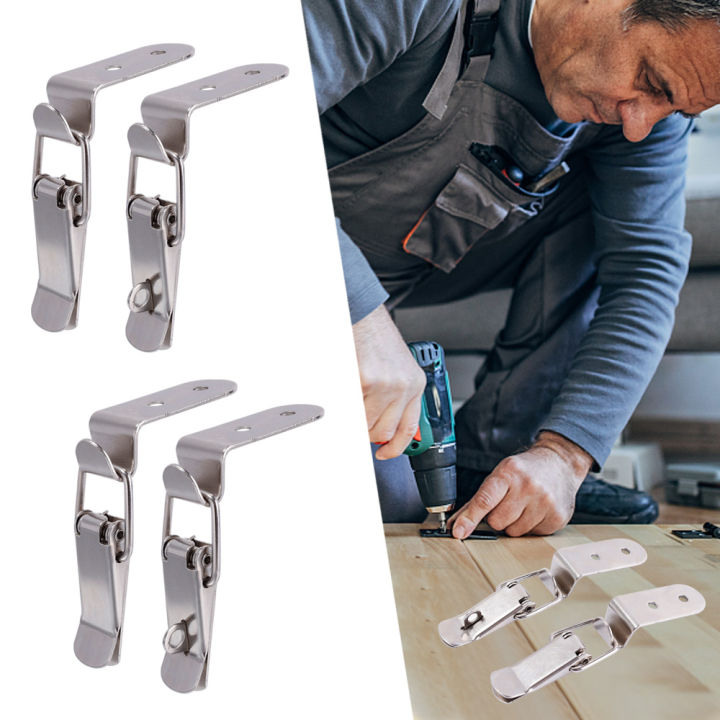 1/4 Pcs 90 Degrees Buckle Hook Lock for Wooden Box Stainless Steel Spring Loaded Draw Toggle Latch Clamp Clip Silver Hasp Latch Catch