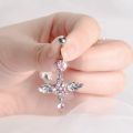 Women Surgical Steel Navel Piercing Pink Color Crystal Heart Wing Belly Button Ring Dangle Personality Body Jewelry Accessories.