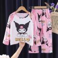 2pcs Sanrio Kuromi Pattern Kids Pajamas, Long Sleeve Top Pants Set,Anime Girls Boys Sleepwear Autumn Children Homewear Clothes. 