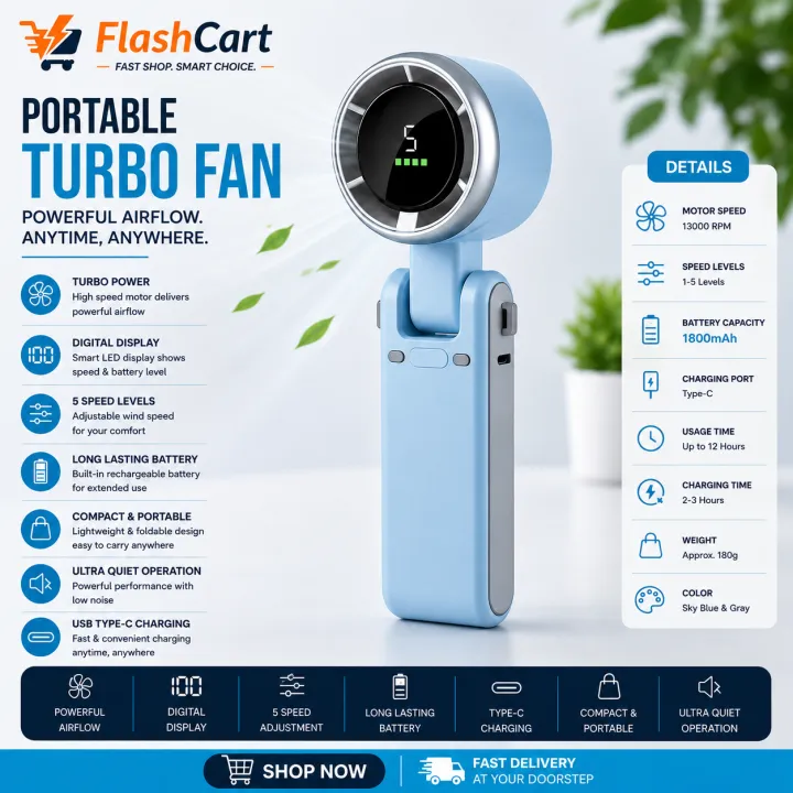 Turbo%20Fan%20Handheld%20Rechargeable%20Fan%20Portable%20Mini%20Hand%20Fan%20USB%20Rechargeable%20Foldable%20Hanging%20Neck%20Fan%20-Multicolor%20-%20Image%202