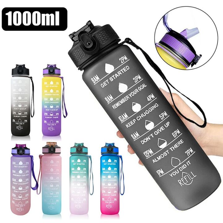 1 Liter Motivational Water Bottle with Straw Noozle with Time Marker Leakproof Sports Water Bottle for Gym Camping Tour