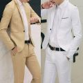 2Pcs Office Business Men Solid Color Lapel Long Sleeve Slim Blazer Pants Suit мужские пиджаки.