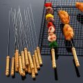 12Pcs Stainless Steel Barbecue Stick with Wooden Handle. 