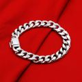 ziqiudie S925 Sterling Silver Platinum-plated Riding Crop Cuban Bracelet Men's Italian upscale men's Silver jewelry 10MM thick. 