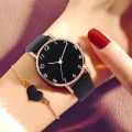 2pcs Set New Watch Women Fashion Casual Leather Belt Watches Simple Ladies Round Dial Quartz Wristwatches Dress Clock. 
