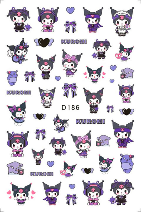 New Cartoon Kuromi Nail Decals Stickers For Nails Sanrio Series Hello Kitty Melody Nail Stickers Nail Art Accessories