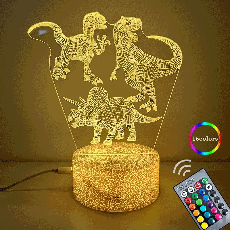 3D Cute Dinosaur Night Light Kids LED Dino Lamp Lovely USB Acrylic - Main Image